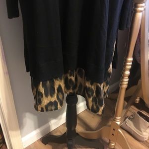 Black V Neck Dress with Leopard Trim